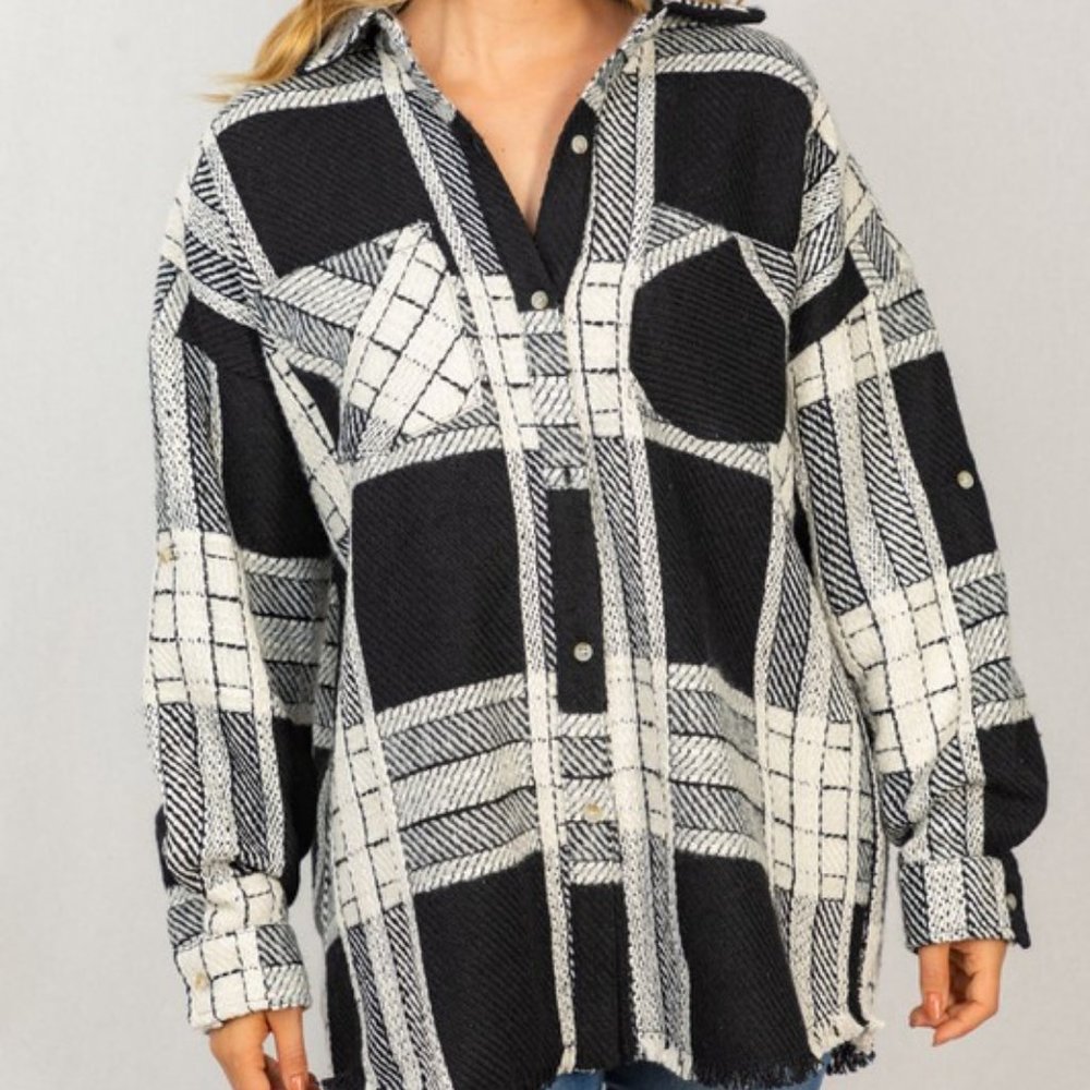 NEW WHITE BIRCH plaid shacket flannel button down shirt wool BOHO WESTERN SM-3X
